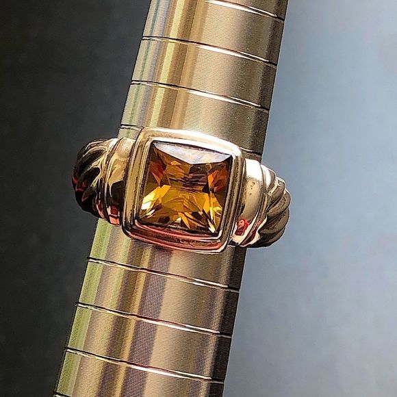 Vintage Sterling Silver Cushion Cut Faceted Citrine Ring - Picture 1 of 13